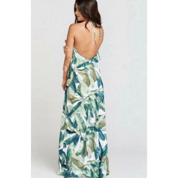 Show Me Your MuMu Logan Lace Up green Banana Leaf Backless Maxi Small - Picture 2 of 9